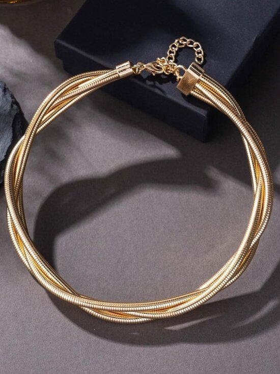 Chunky Gold Statement Choker Neckalce for Women Layered Snakebone Chain Collar N - Picture 5 of 8